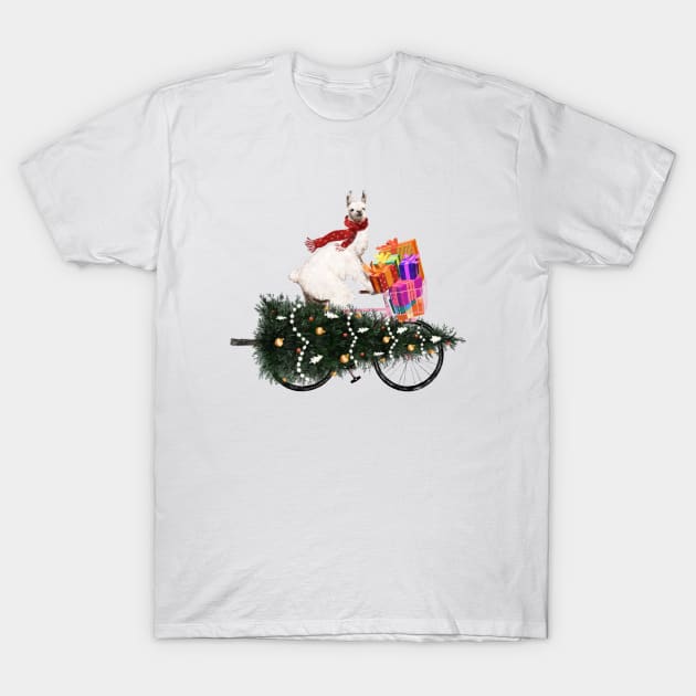 Llama Bringing Home Christmas Tree T-Shirt by bignosework